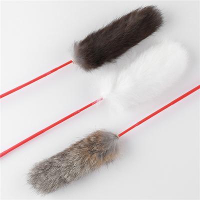 China Viable Animal-to Cat Funny Fake Fur Stick Feather Teaser Cheap Imitation Animal Toy For Pet for sale