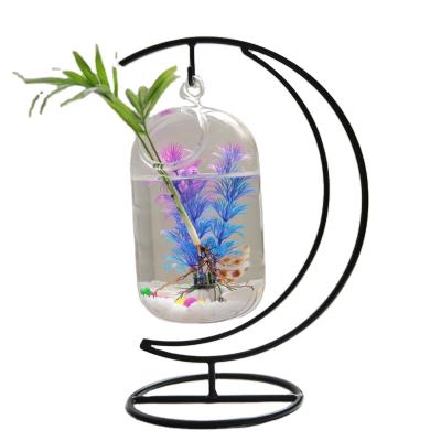 China Hanging Glass Frame Stocked Mini Fish Tank For Aquarium Moon Fish Tanks Small Glass for sale