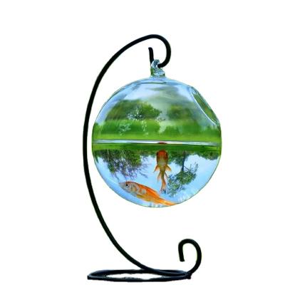 China Creative Viable Transparent Spherical Glass Aquarium Vase Handmade Creative Hanging Home Decoration Ornaments Glass Fish Tank for sale