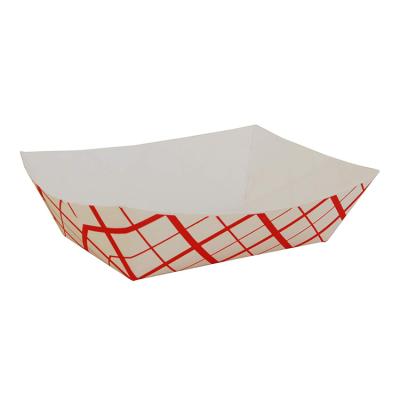 China High Quality Disposable Cardboard Red Check Food Boat Paper Tray for sale