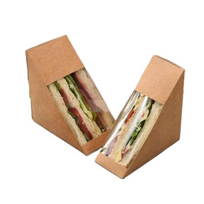 China Disposable Triangle Sandwich Box Paper Sandwich Box With Clear Window for sale