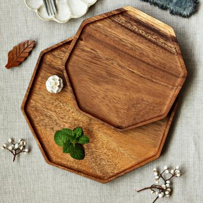 China Simple Viable Japanese Octagonal Wooden Unlacquered Acacia Bread Tray Coffee Tea Coffee Tea Snack Tray for sale