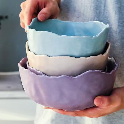 China Direct viable Nordic creative ceramic tableware salad bowl factory style simple ceramic soup bowl for sale