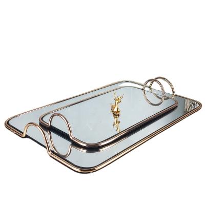 China Sustainable Modern Minimalist Wind Mirror Metal Tray Tea Tray Cake Tray for sale