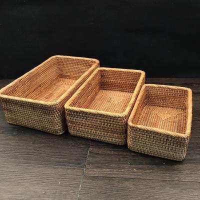 China Factory Direct Household Viable Woven Basket Storage Rectangular Snack Fruit Basket Rattan Fruit Basket for sale