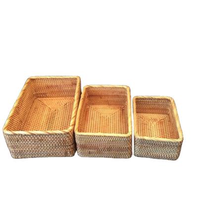 China Coffee table modern rectangular basket fruit buns household tray creative handwoven rattan storage basket for sale