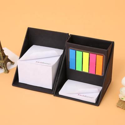 China Self Adhesive Customized Logo Printing Foldable Square Shaped Paper Box Notepad Cube With Pen Holder for sale