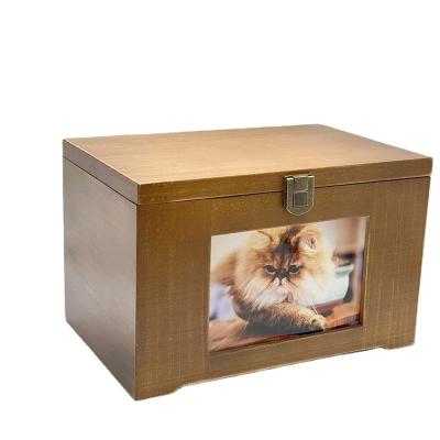 China New Customized Viable Wooden Memorial Boxes Urns Keepsake Box Pet Funeral Items Can Add Photo for sale