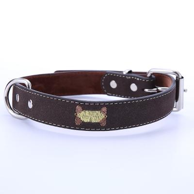 China Newleader Natural Embroidered DETACHED Leather Pet Traction Collar Adjustable Collar for sale