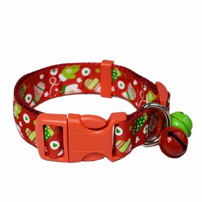 China SPARE Christmas Products - Hot Sale Polyester Red Christmas Tree Snow Design Pet Collars With Bells for sale