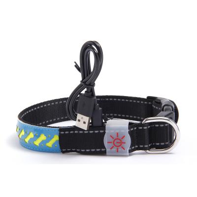 China DETACHED Carved Leather Led Luminescent With Different Color Shapes Optional Pet Collar for sale