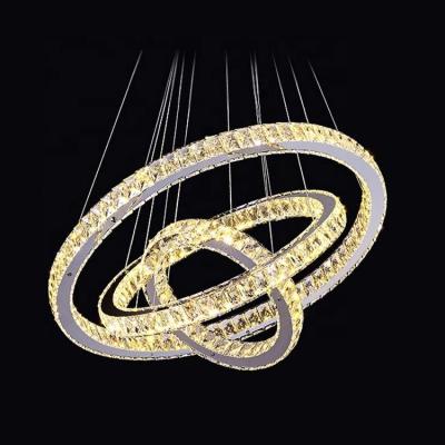 China 84w modern wholesale modern ceiling 3 tier led ring lights steel round lighting diy crystal chandelier for sale