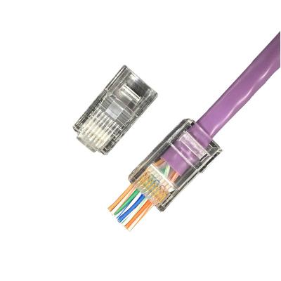 China Networking / data center connector easy plug EXW Cat5E passthrough RJ45 unshielded rj45 connector for sale