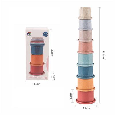 China Eco-Friendly Wheat Straw Round Cup Stacking Tower Toy Stacking Cups RC Model Baby Toys for sale