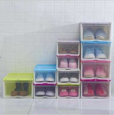 China Viable Wholesale Stock Dropshipping Stackable Plastic Drawer Type Shoes Box Storage Transparent Folding Shoes Box for sale