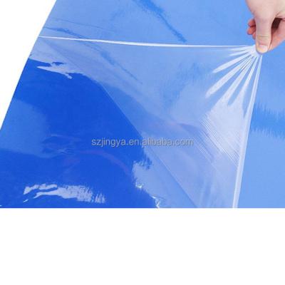 China 24*36 inch dust proof custom blue color pe film tacky tacky cleanroom use clean room door floor dustproof adhesive mat for industry for sale