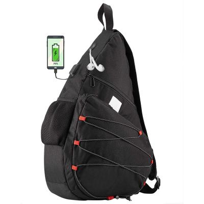 China Multifunctional Custom Single Shoulder Bag For Men One Strap Chest Pack Travel Gym Sport Increasing USB Charger Port Cross - Body Bag for sale