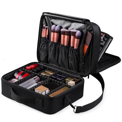 China Large Large Capacity Makeup Tools Bag 3 Layer Portable Toiletry Bag With Mirror Removable Dividers Travel Cosmetic Jewelry Brushes Case for sale