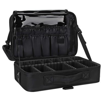 China Large Capacity Travel Makeup Bag Train Case Portable Makeup Organizer Adjustable Dividers Storage Toiletry Bag for sale