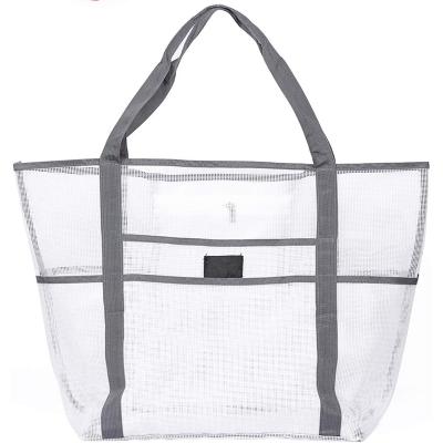 China High Capacity Foldable Custom Lightweight Fold Out Double Layer Breathable Carry Mesh Beach Tote Bag Easy for sale