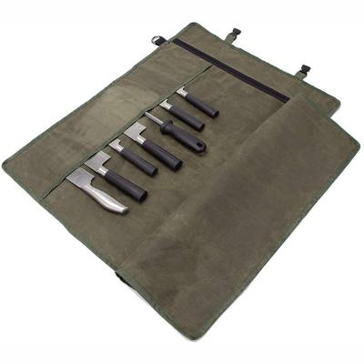 China Custom Heavy Duty Waxed Canvas Knife Bag Carry Durable Roll Bag Chef Maker Large Capacity Knife Rolling Tool Bag for sale