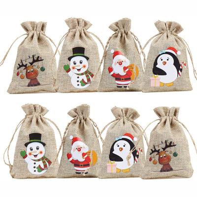 China Custom logo printing high quanlity rope handle drawstring bags Christmas gift burlap tote bags Christmas gift bags for sale