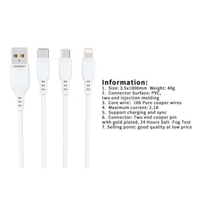 China Universal Most Selling Products 2.1A 2M Mobile Phones Data Cable Black And White Portable Fast Charging Micro USB Cable for sale