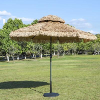 China Modern Style Large Market Resort Plant Center Pillar Parasol With Sun Light Led Outdoor Pool Beach Thatched Umbrella for sale