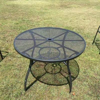 China Modern Outdoor Garden Table Patio Dining Round Side Table Coffee Table Furniture With Umbrella Hole Metal Black for sale