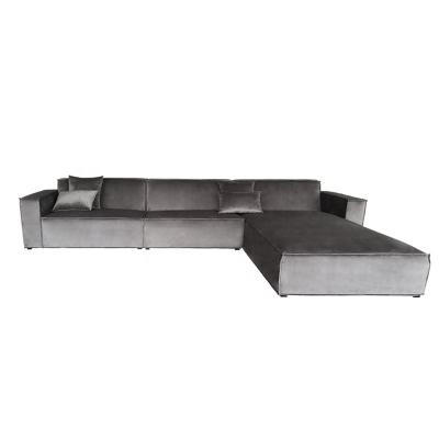 China American Style Home Furniture Modern L Shape Grey Velvet Modular Modern Right Chaise Lounge Sofa for sale