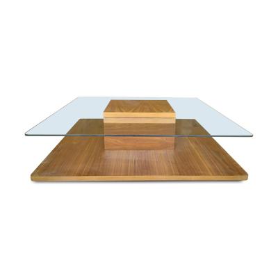 China Minimalist Modern Design Square Wooden Coffee Table with Glass Top for Living Room Furniture for sale