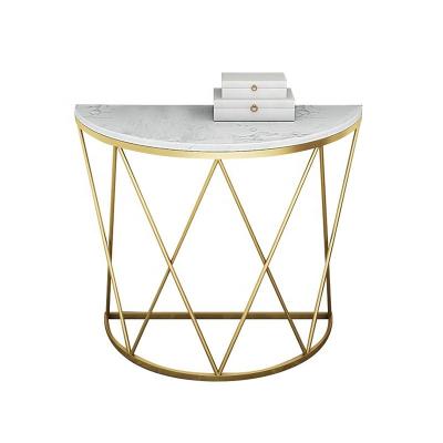 China Modern Simple Appearance Luxury Faux Marble Narrow Console Table Gold Semicircle Table for sale