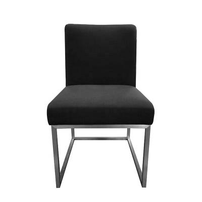 China Modern Simple Stainless Steel Metal Brushed Silver Legs Black Fabric Upholstered Seat Dining Room Chairs for Dining Table for sale