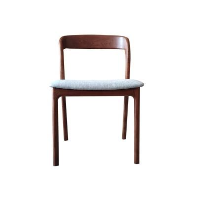 China Mid Century Modern Designer Simple Solid ASH Wooden Black Walnut Color Dining Chair with Grey Fabric Cushion Seat for sale