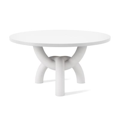 China Big Size Round Dining Table Modern Dining Room Furniture White Finishing Solid Wood Luxury Design Round Dining Table for sale