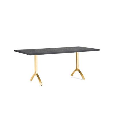 China Modern Simple Gold Stainless Steel Dining Table Leg Large Square Ash Vaneer Wood Top Dining Table for sale