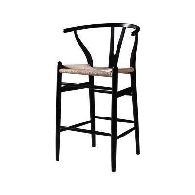 China Modern Popular Style Home or Restaurant Black or Natural OAK Solid Wood Bar Stool Design with Rope Seat for sale