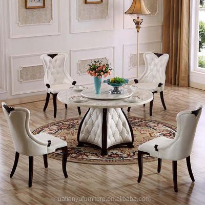 China Cheap restaurant round marble top dining table and chairs set for 4 seaters for sale