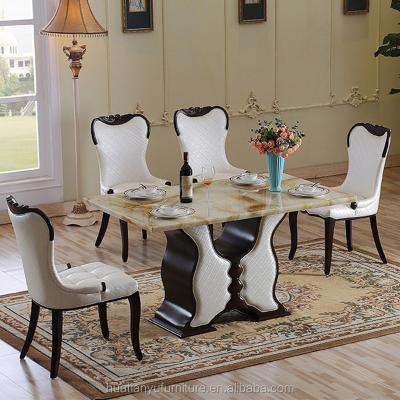 China Classic italian design marble dining table and wooden frame chair set for 4 dining table and chair for sale