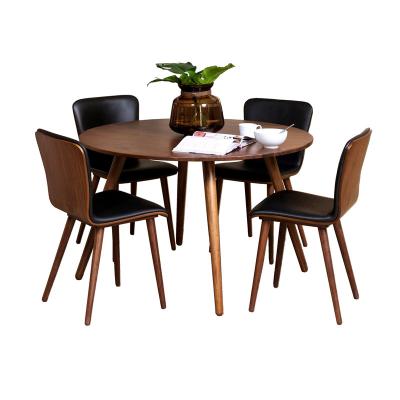 China High quality round wooden dining table 4 chairs set in walnut for sale