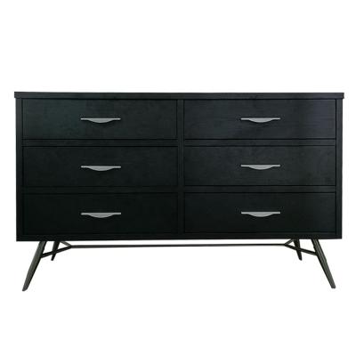 China Modern Big Bedroom Furniture Storage Large Cabinet 6 Drawers Black Dresser with Stainless Steel Legs for sale