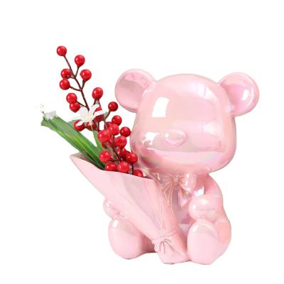 China Practical and convenient new Kaidi craft resin bear flower vase decoration modern living room balcony tabletop vase decoration for sale