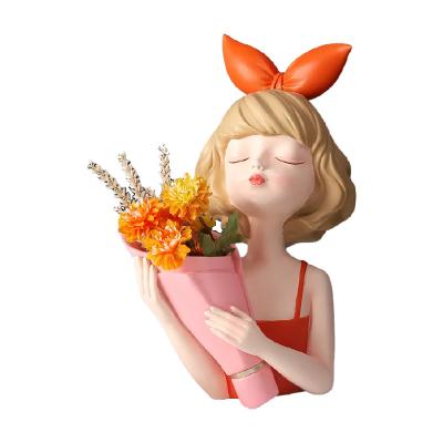 China Minimalist Art Deco Modern Girl Vase Decoration Simulation Flower Vase Home Decoration Resin Craft Gift for sale