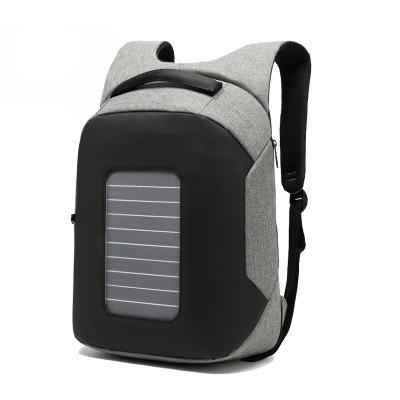 China Fashion Vintage Waterproof Grey Travel Solar Panel Bag Packs Mens Anti Theft USB Charging Laptop Battery Solar Backpack Charger for sale