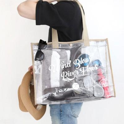 China Summer Clear Waterproof Shoulder Fashion Vinyl Tote Bags Shopping Bag Clear Plastic Clear Plastic PVC Beach Bag for sale