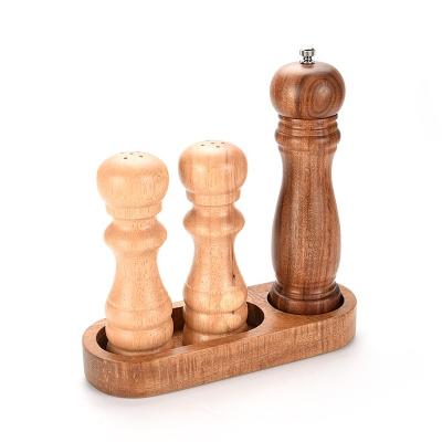 China Viable Kitchen Decorating Salt and Pepper Shaker Spice Jar Condiment Set with Wooden Stand for sale