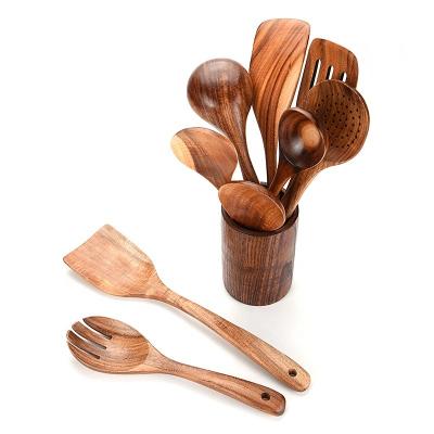 China Amazon Kitchen Wooden Cookware Accessories Sustainable Hot Sales New Items Set With Wooden Utensil Holder for sale