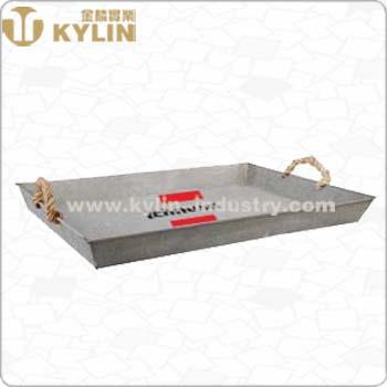 China Home Restaurant Hotel Rusty Looking Rectangle Metal Tray with Rope Handle for sale