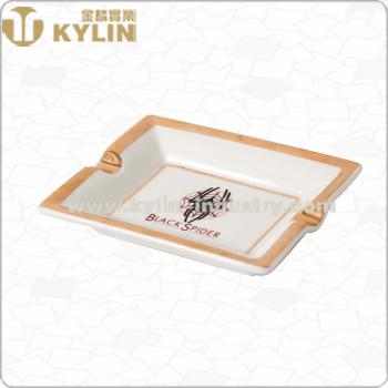 China Wholesale White Glazed Rectangular Gold Foil Restaurant Rim Decal Small Ceramic Cigarette Cigar Ashtray for sale