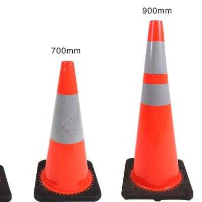 China High Visible 900mm Height Solid Orange Flexible PVC Reflective Traffic Cones With Black Base For Safety for sale